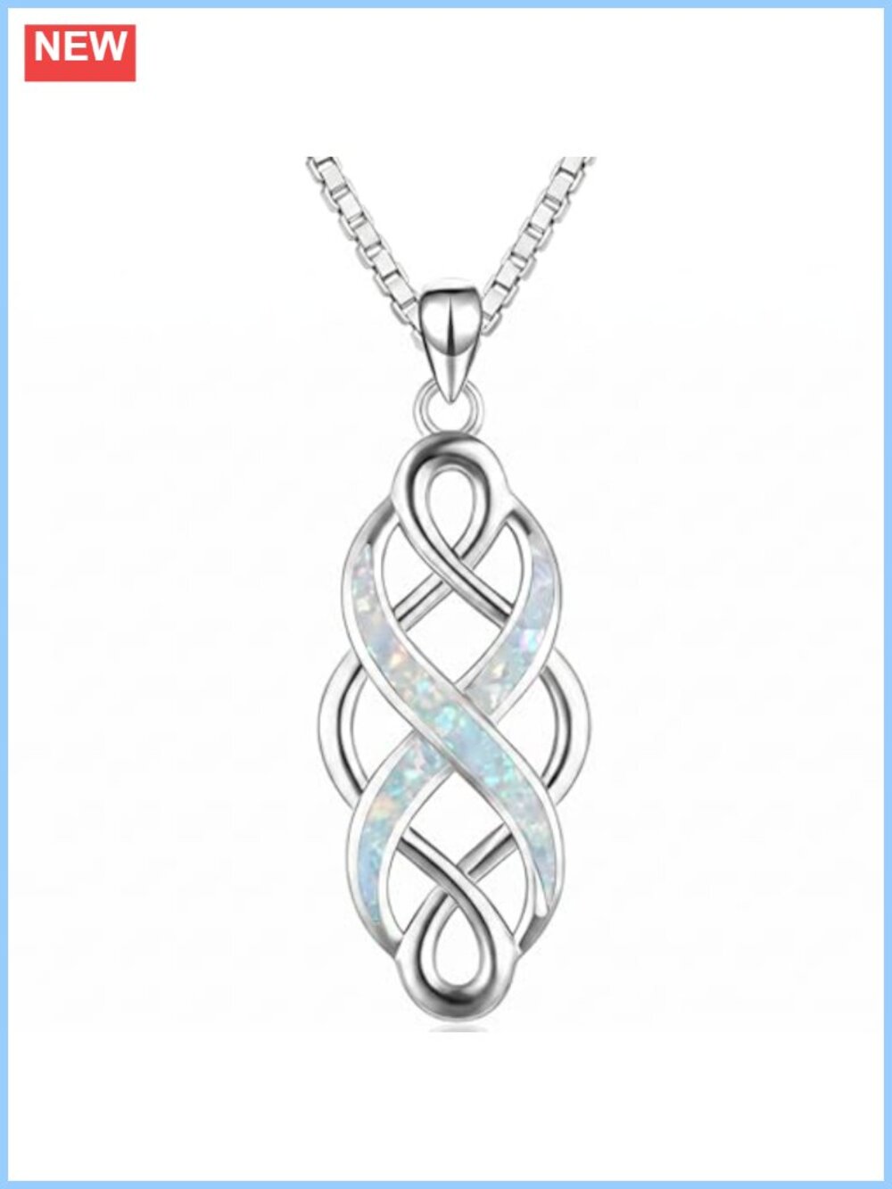 Celtic Knot Opal Pendant Necklace Pure Silver White
